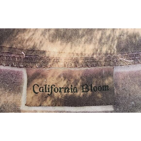 California Bloom Burgundy Green Floral Print Pleated Top Large Bell Sleeves Soft - Picture 5 of 6
